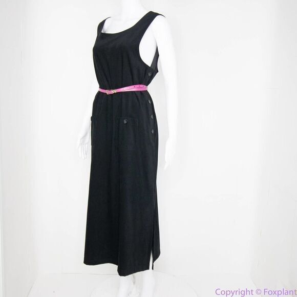 Talbots black sleeveless pockets maxi dress with button detail side slits, PL - Picture 8 of 16